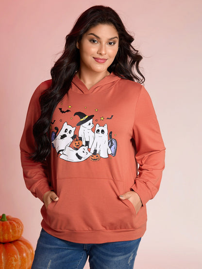 Halloween Ghost Print Solid Hoodie