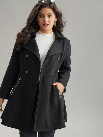 Lapel Collar Metal Detail Zipper Pocket Coat