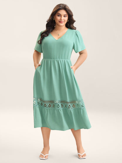 Lace Cut-Out Lotus Leaf Sleeve Midi Dress