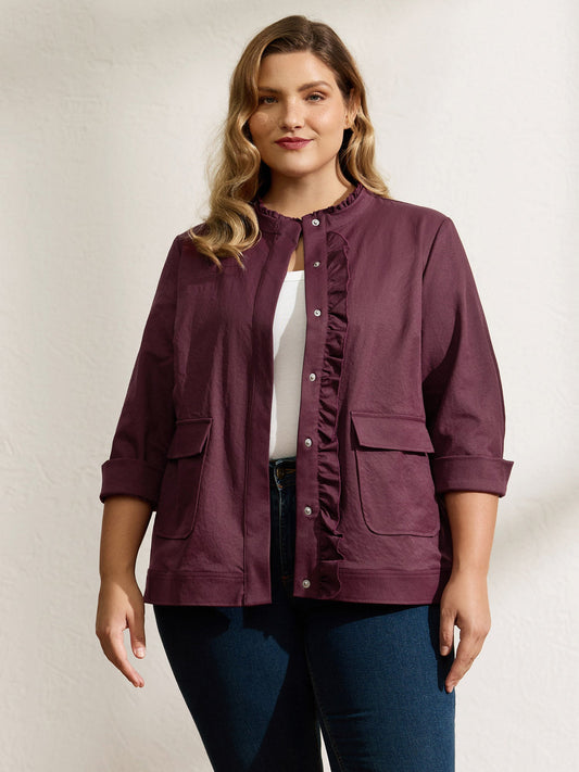 Ruffled Edge Cropped Hem Pocket Jacket