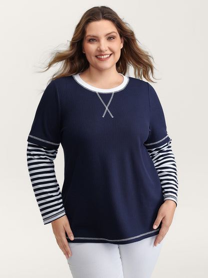 Waffle Layered Color Contrast T-Shirt