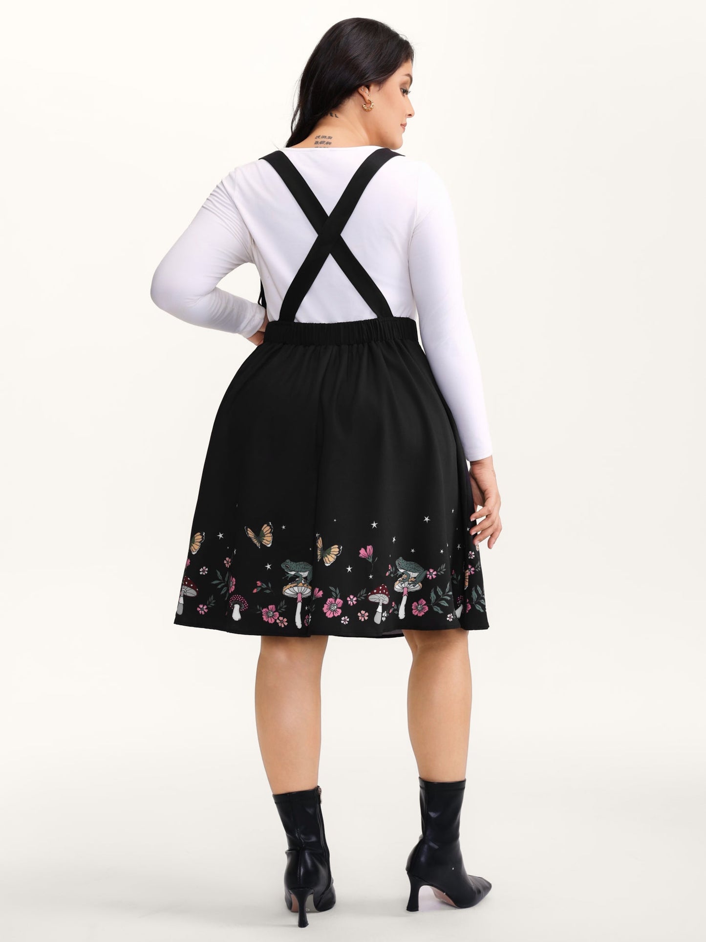 Mushroom Hem Print Adjustable Straps Skirt