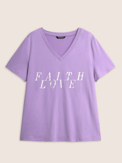 Letter Print Glitter Crew Neck Sleep Top