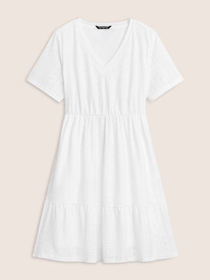 Plain Broderie Anglaise Elastic Waist Dress
