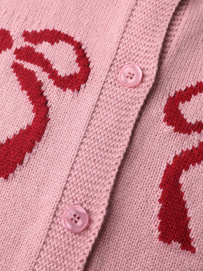 Bowknot Pattern Textured Knit Cardigan