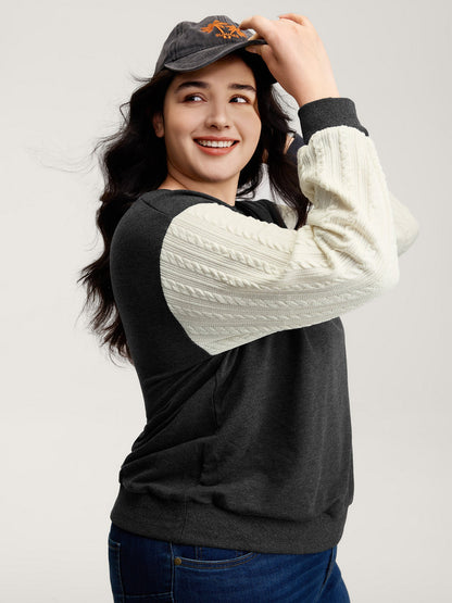 Textured Contrast Drop Shoulder Sweatshirt