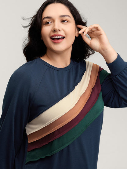 Rainbow Stripe Pleated Texture Sweatshirt