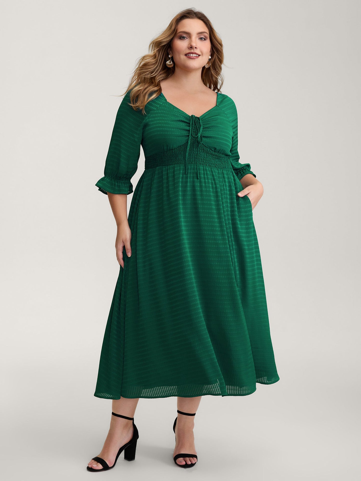 Drawstring Cinched-Bust Sweetheart Maxi Dress