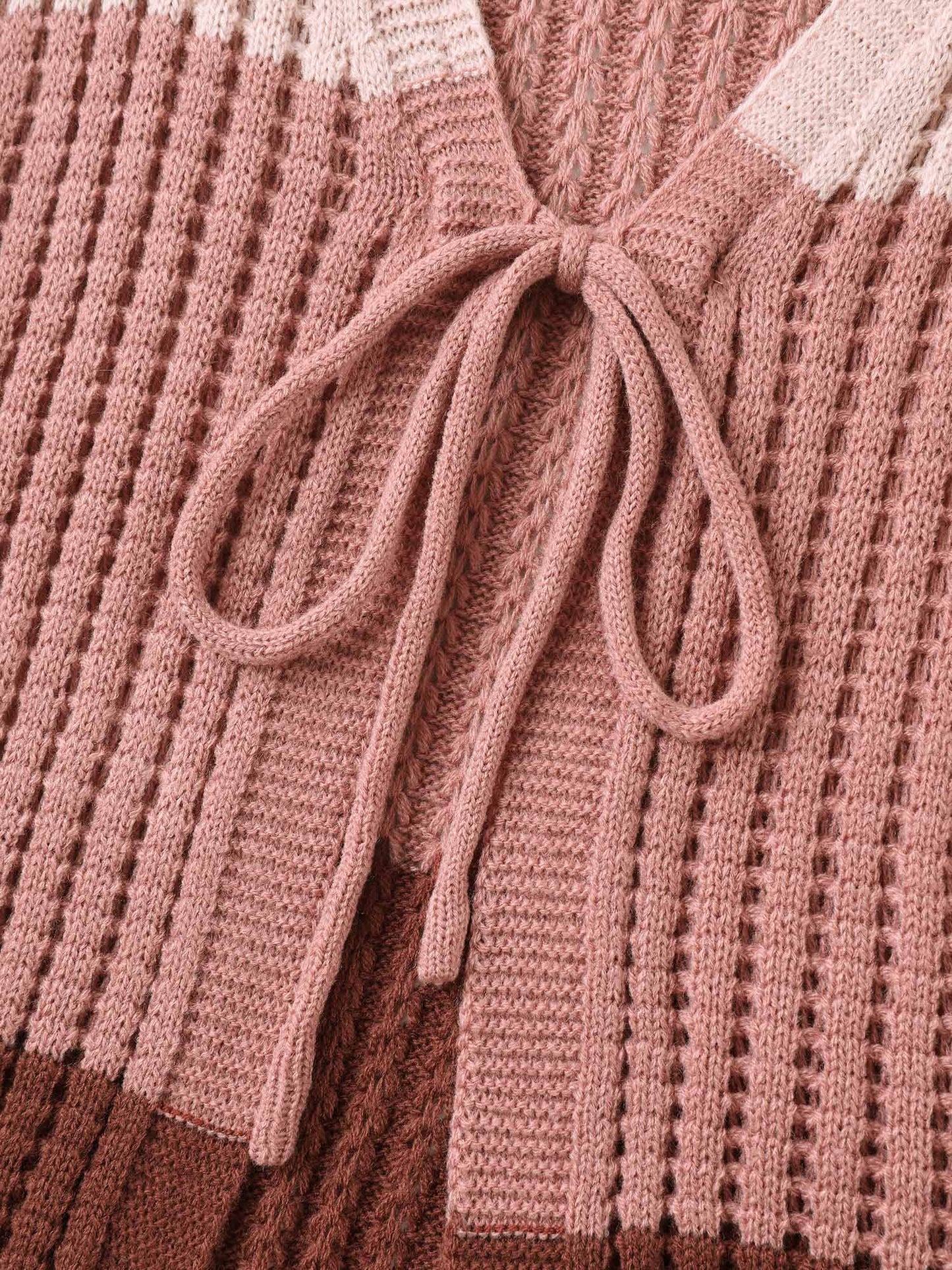 Arc Hem Color Block Tie Front Cardigan