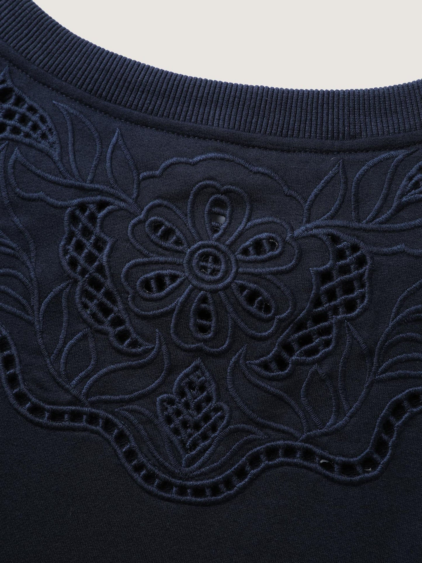 Floral Cut-Work Embroidery Solid Sweatshirt