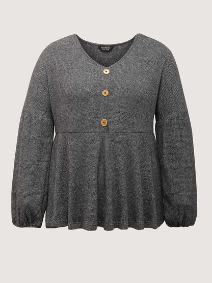 Supersoft Heather Stretchy Button Detail Knit Top