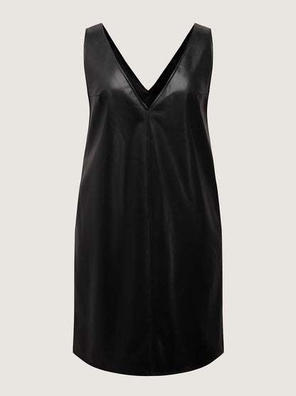 Leather V-Neck Sleeveless Sheath Dress