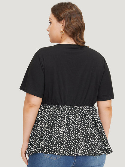Leopard Patchwork Twist Ruffle Sleeve Blouse