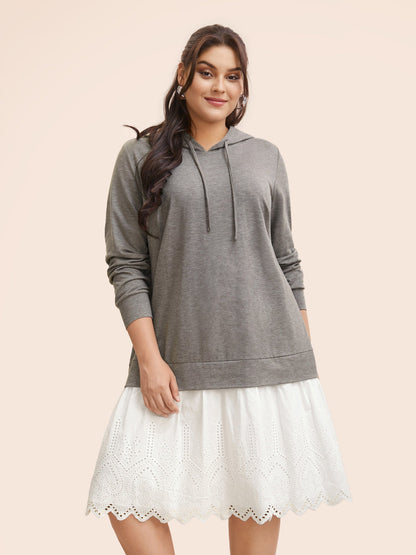 Contrast Patchwork Hooded Sweatshirt Dress