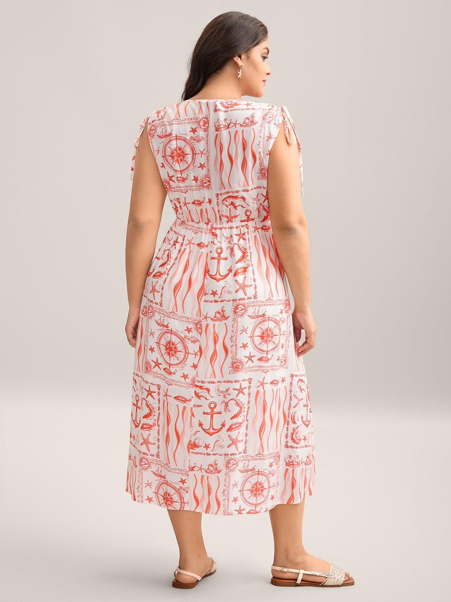 Nautical Print Sleeveless Ties Pockets Maxi Dress