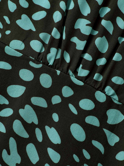 Geometric Print Ruffle Hem Pocket Dress