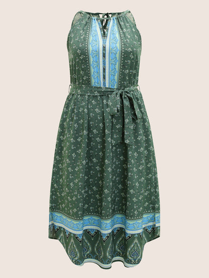 Bandana Print Halter Neck Tie Knot Dress