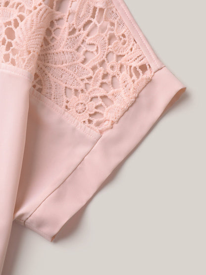 Sheer Lace Neck Half Sleeve Shirt