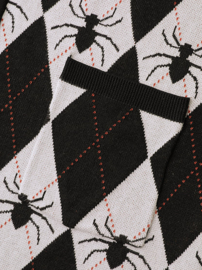 Spider Check Jacquard Pockets Knit Cardigan