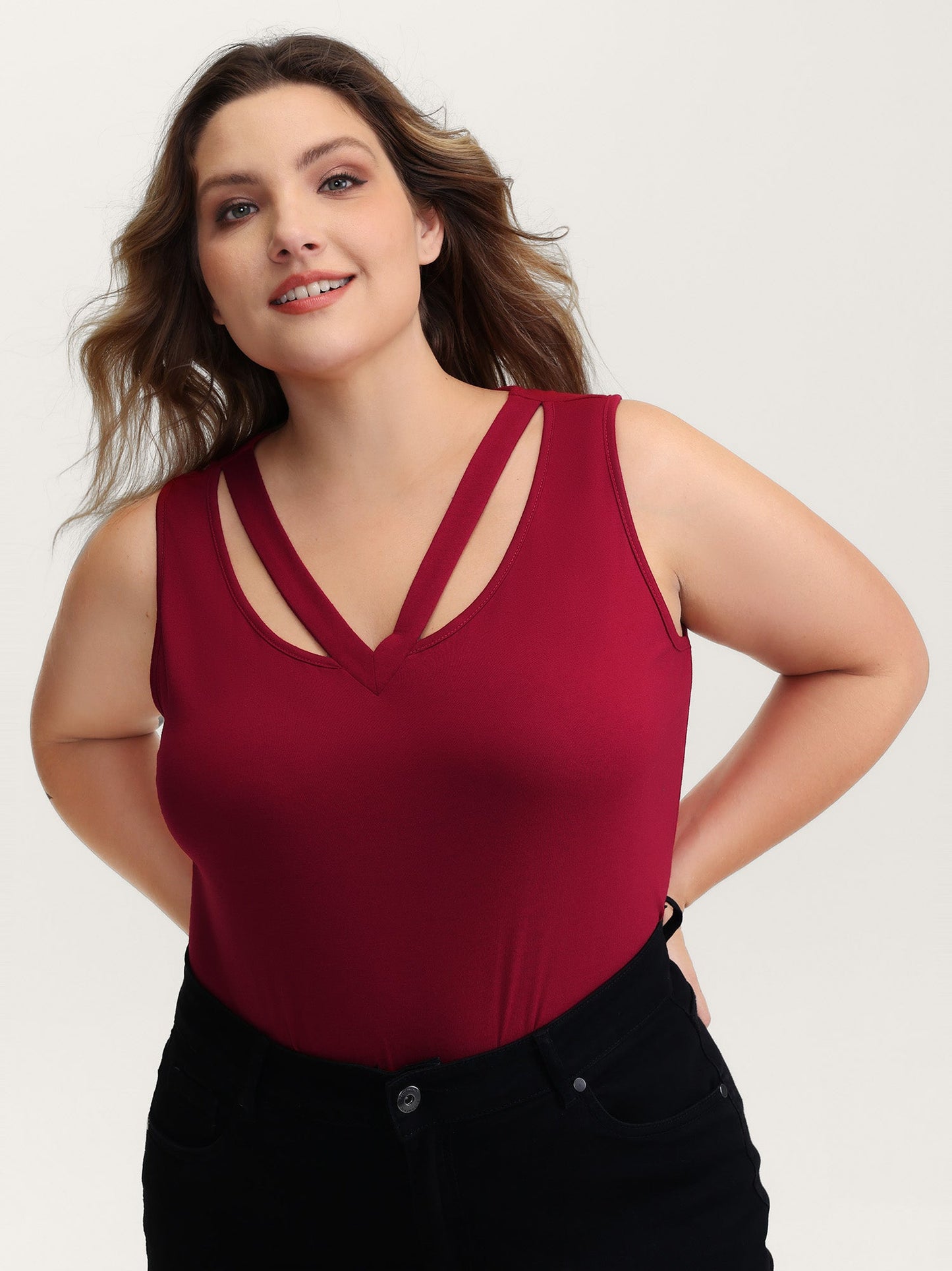 Supersoft Stretchy Cut-Out V-Neck Tank Top
