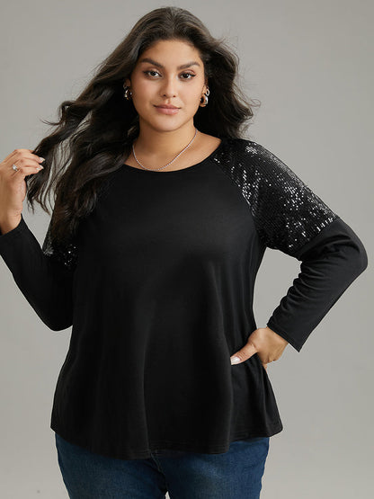 Sequin Patchwork Raglan Sleeve T-shirt