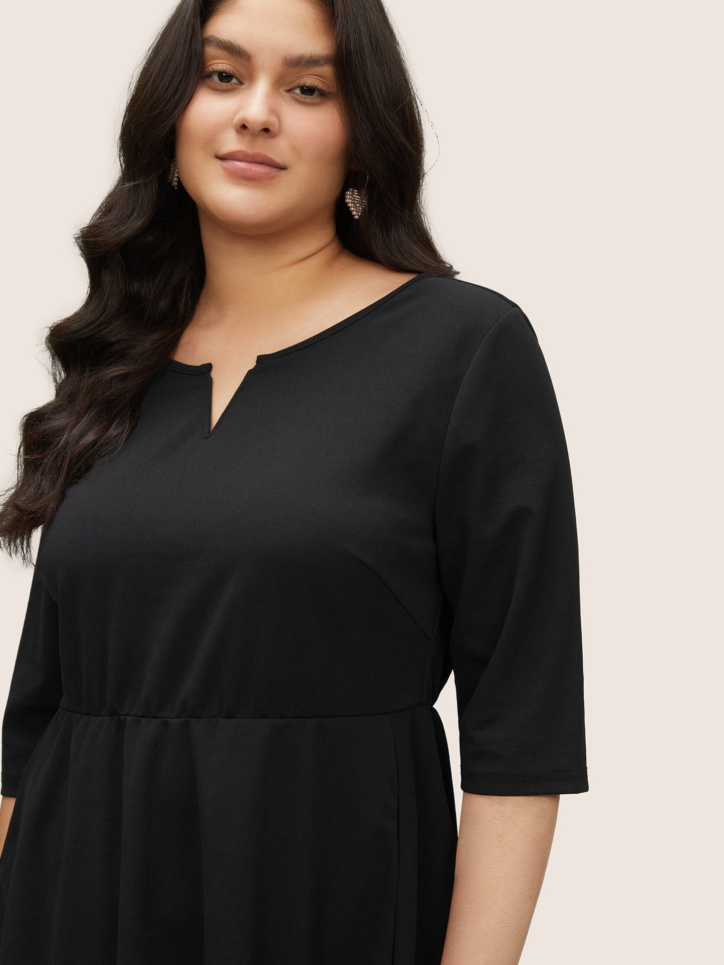 Rhinestone Notched Pocket Curved Hem Dress