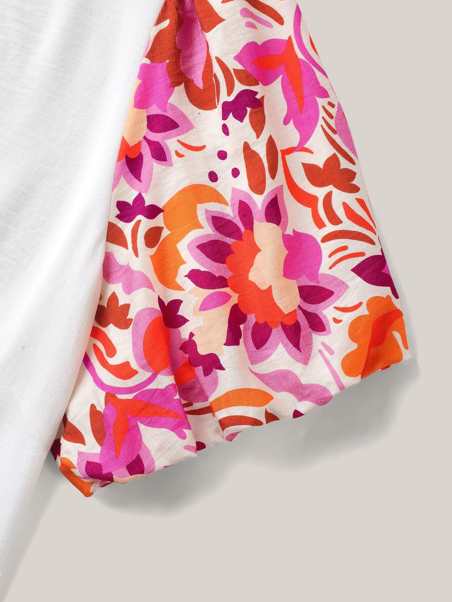 Floral Bubble Sleeve High-Neck Blouse