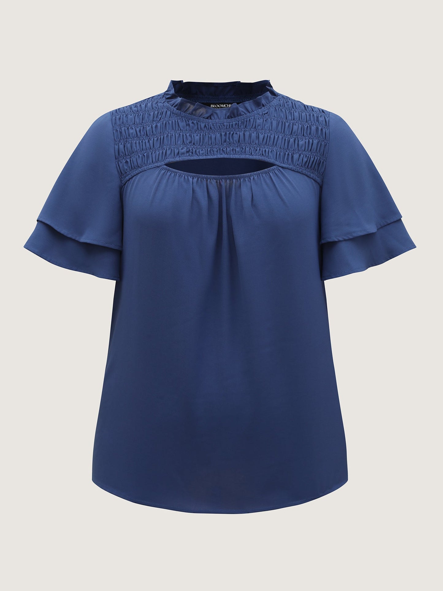 Shirred Cut-Out Neckline Layered Sleeve Blouse
