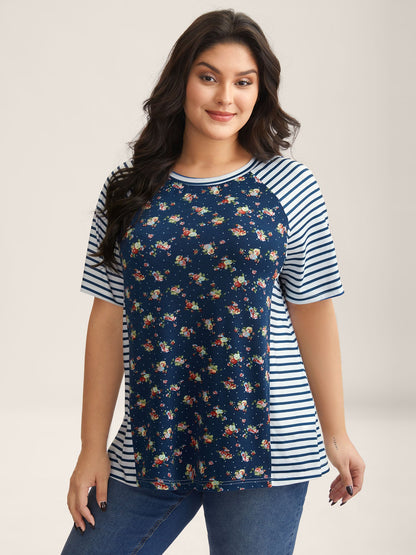 Floral Stripes Raglan Sleeve T-Shirt