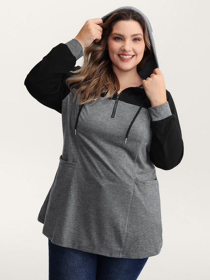 Heather Stretchy Colorblock Long Hoodie