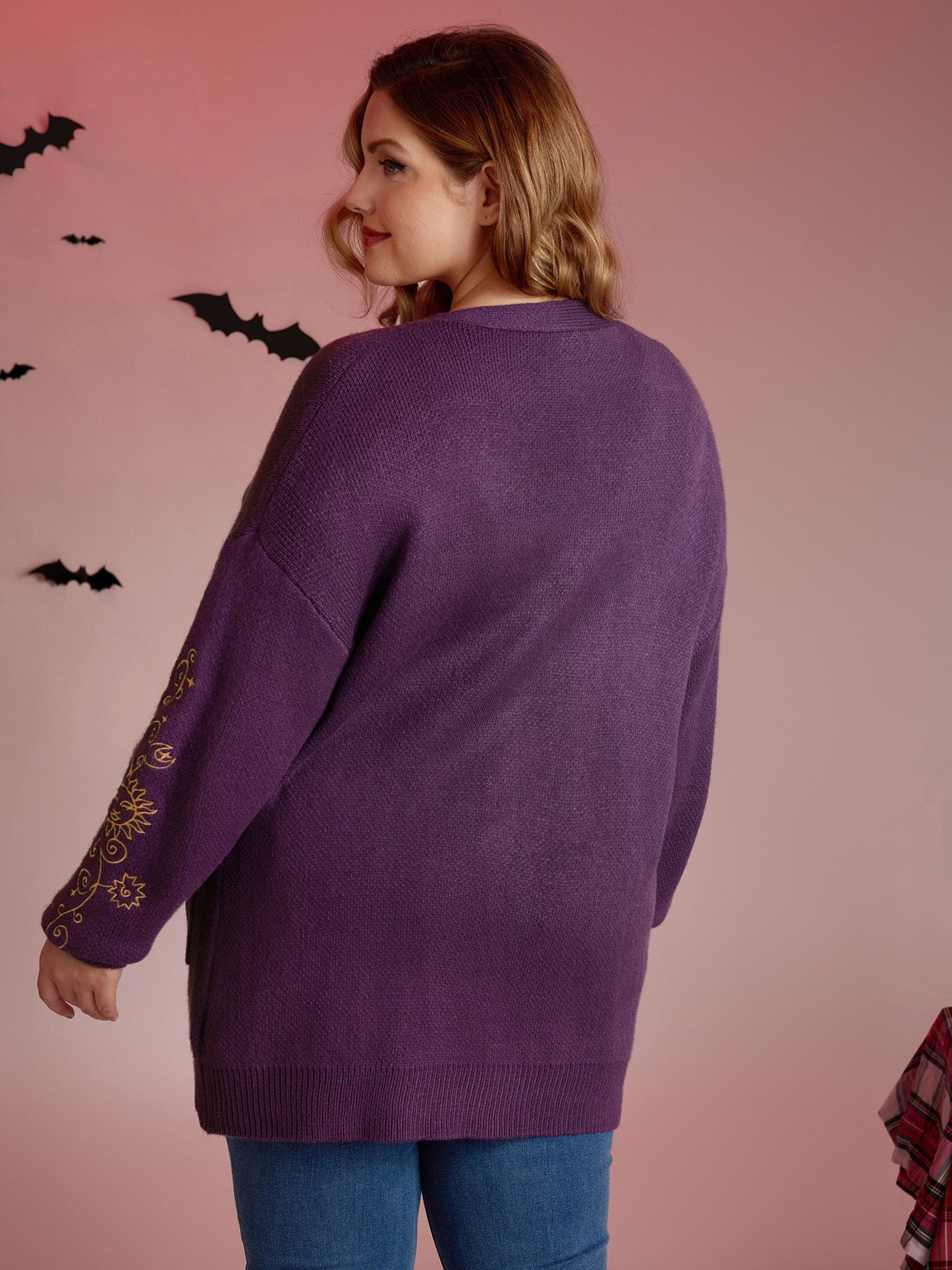 Star Embroidery Button Pockets Knit Cardigan