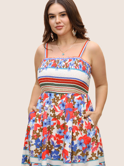 Floral Print Shirred Cami Midi Dress