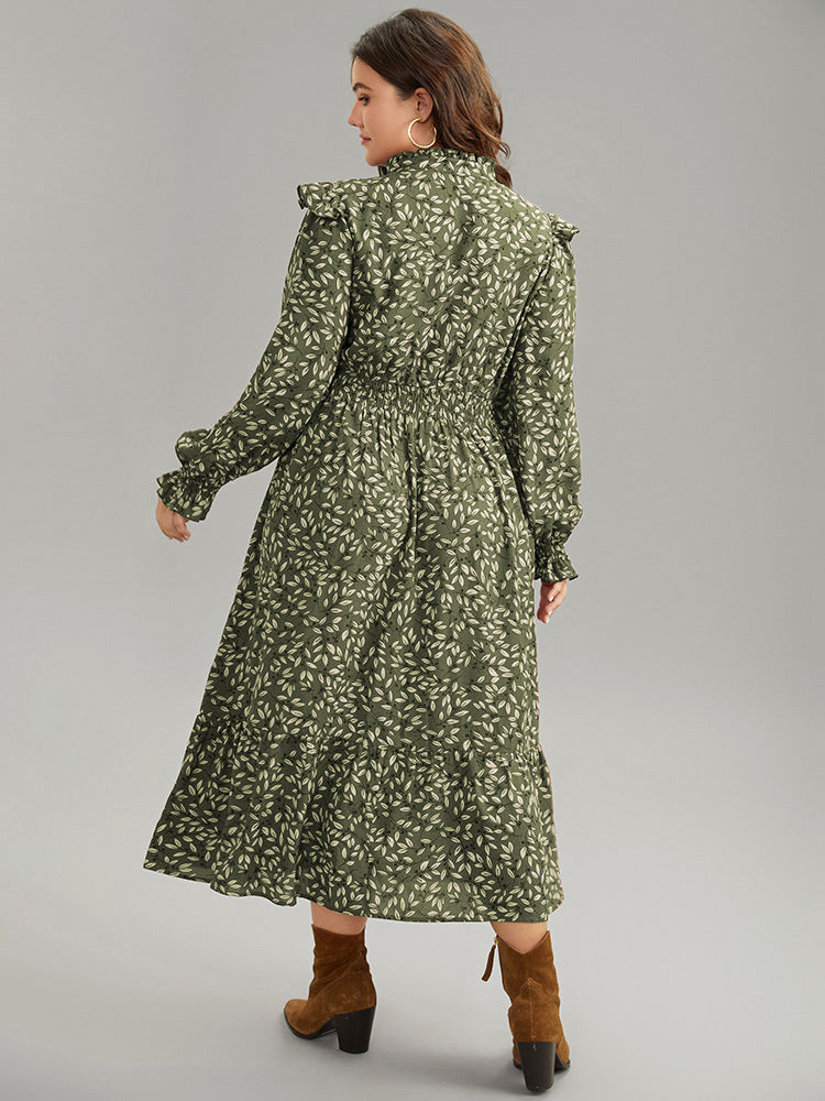 Ditsy Floral Flutter Trim Pocket Shirred Dress