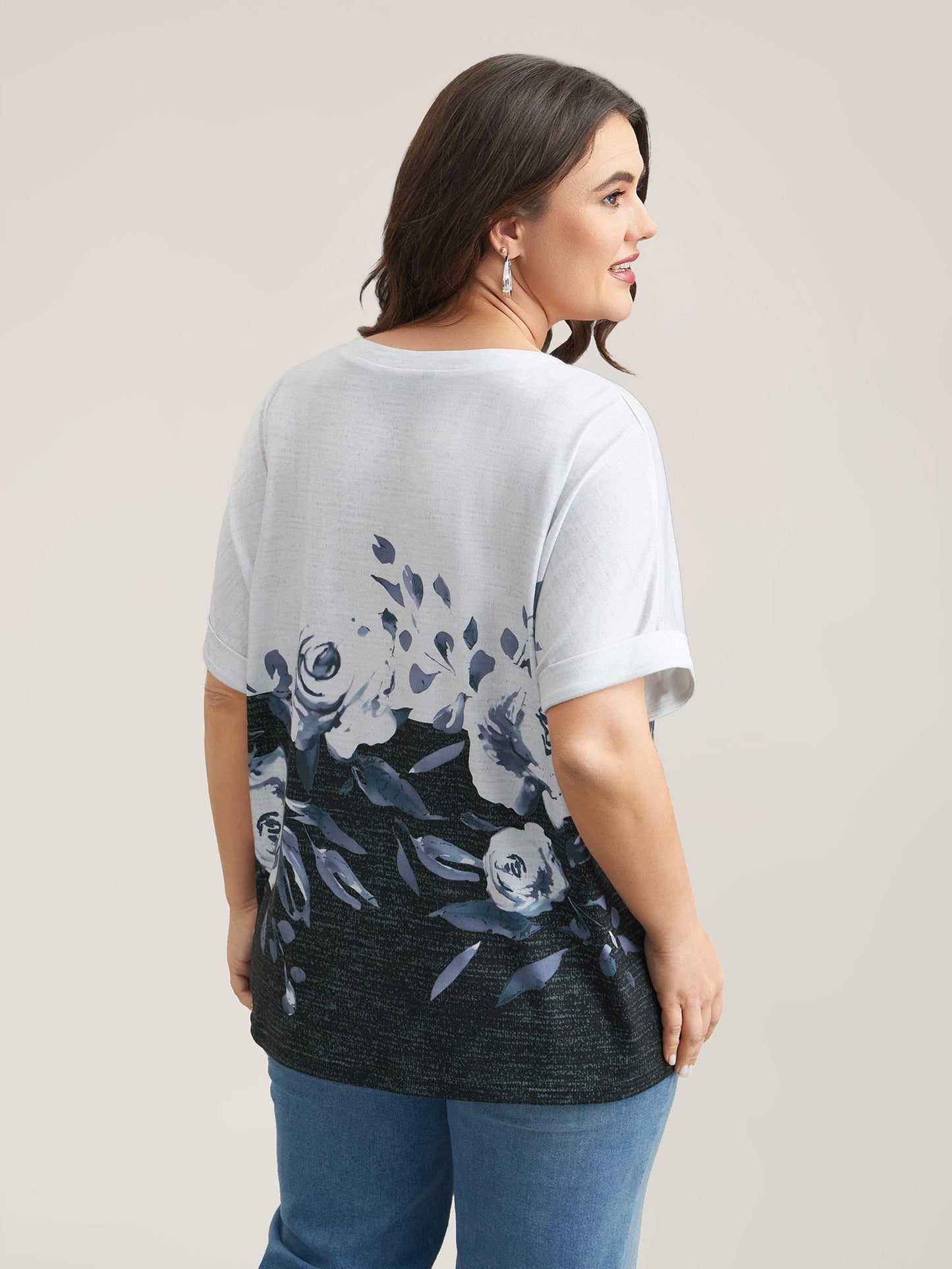 Floral Position Print Half-Sleeve T-Shirt