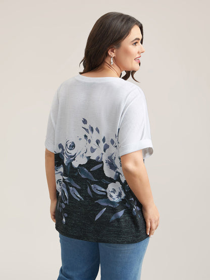 Floral Position Print Half-Sleeve T-Shirt