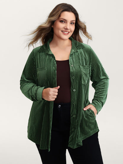 Velvet Textured Pockets Button-Down Shirt