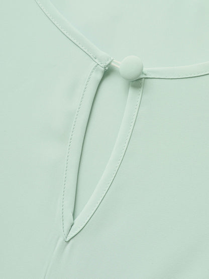 Solid Raglan Sleeve Keyhole Button Up Blouse