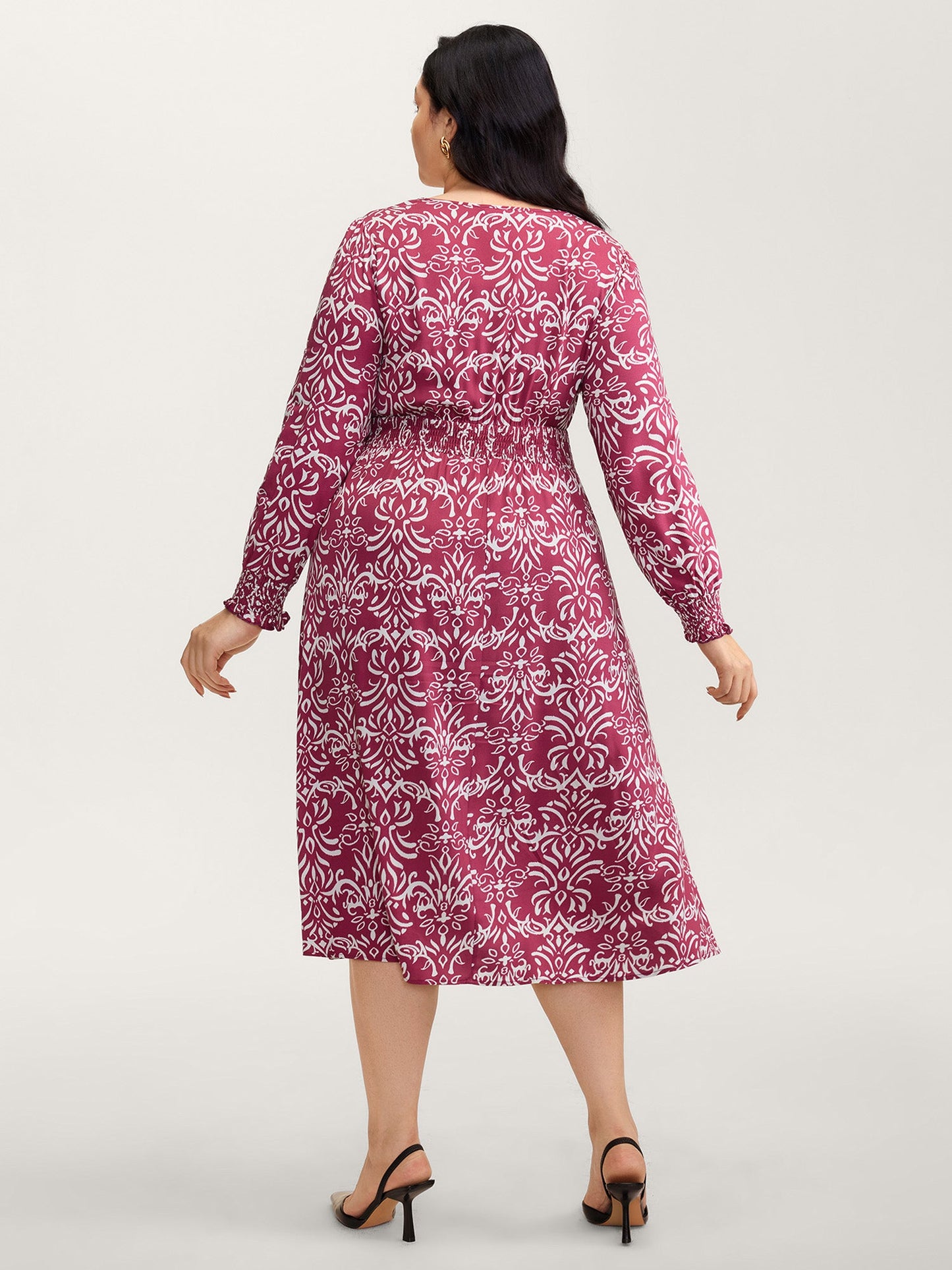 Abstract Pattern Shirred Waist Midi Dress