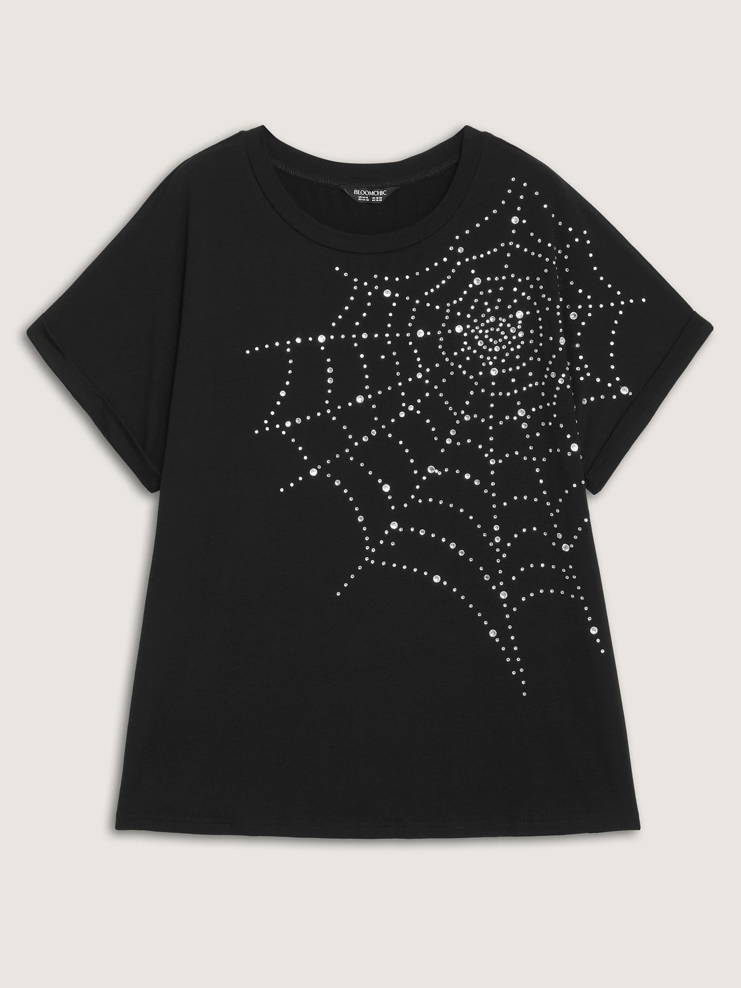 Spiderweb Rhinestone Stretchy Solid T-Shirt