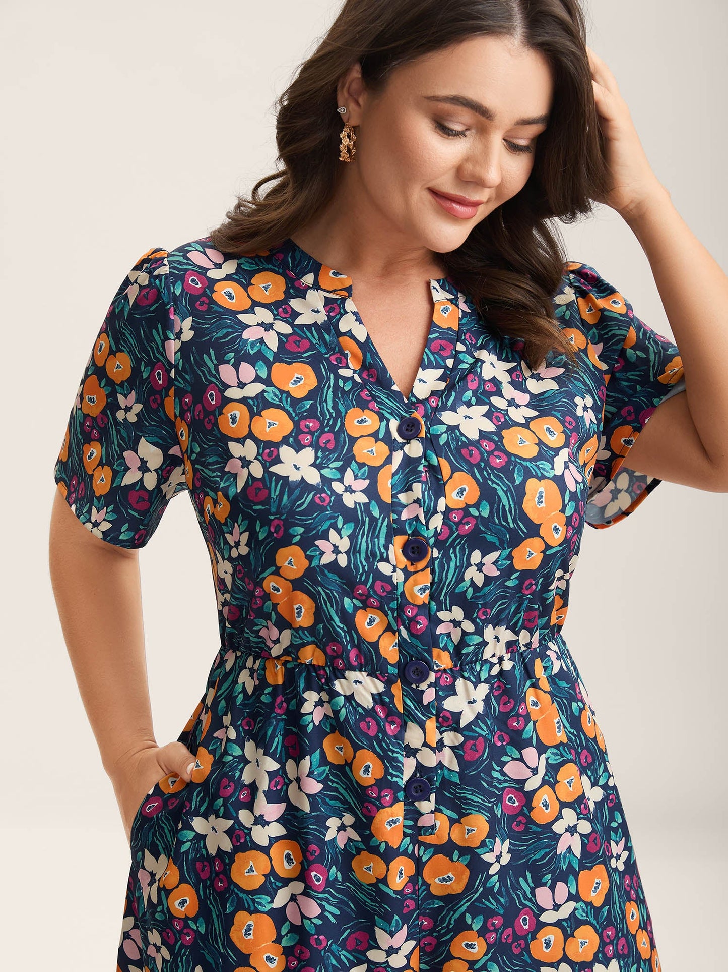 Abstract Floral Print Button Jumpsuit