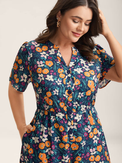 Abstract Floral Print Button Jumpsuit