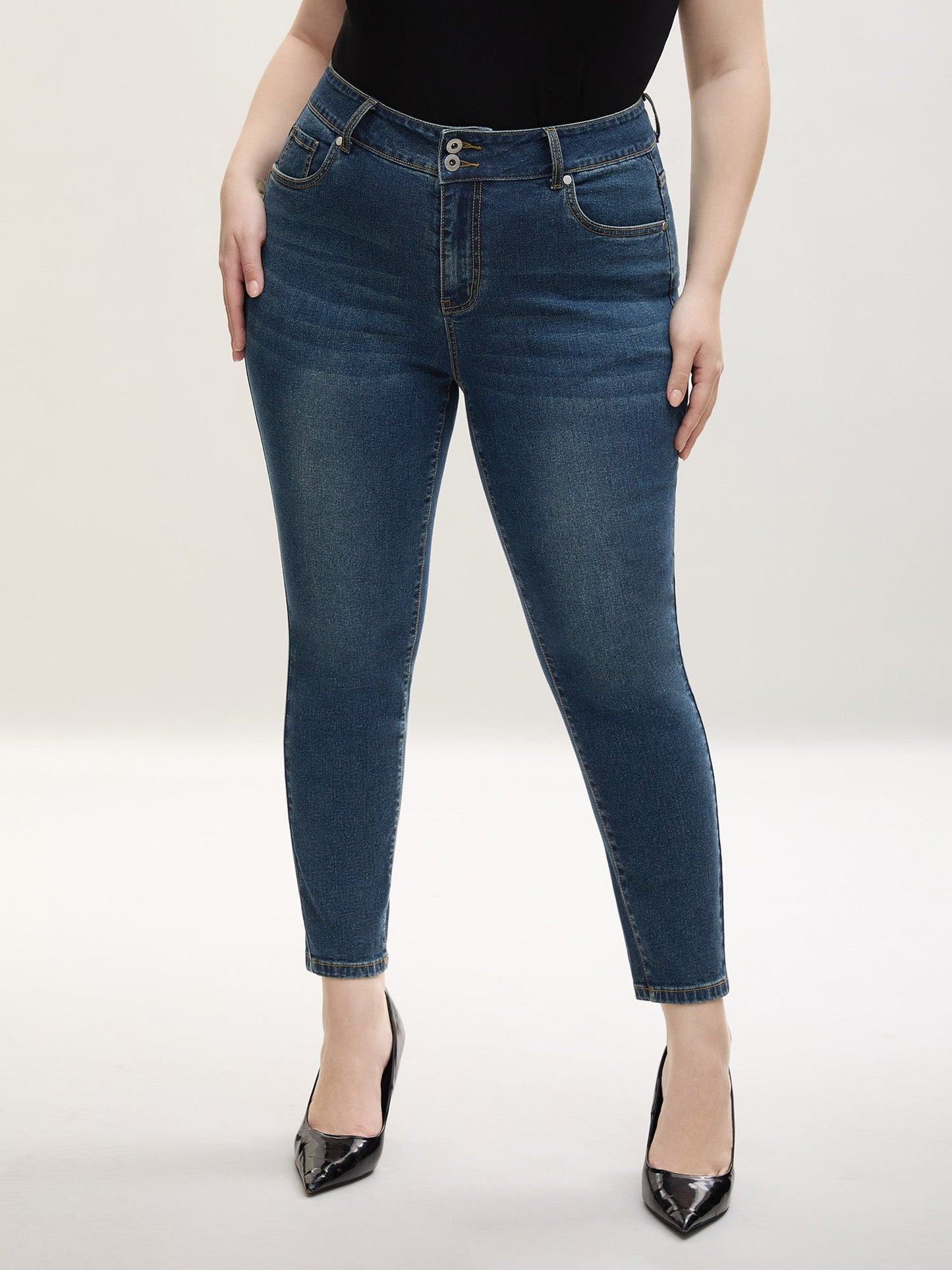 Whiskered Wash Mid-Rise Skinny-Fit Jeans