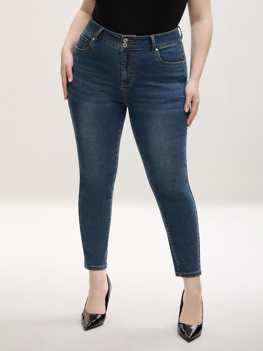Whiskered Wash Mid-Rise Skinny-Fit Jeans