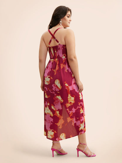 Colorblock Contrast Shirred Pleated Dress