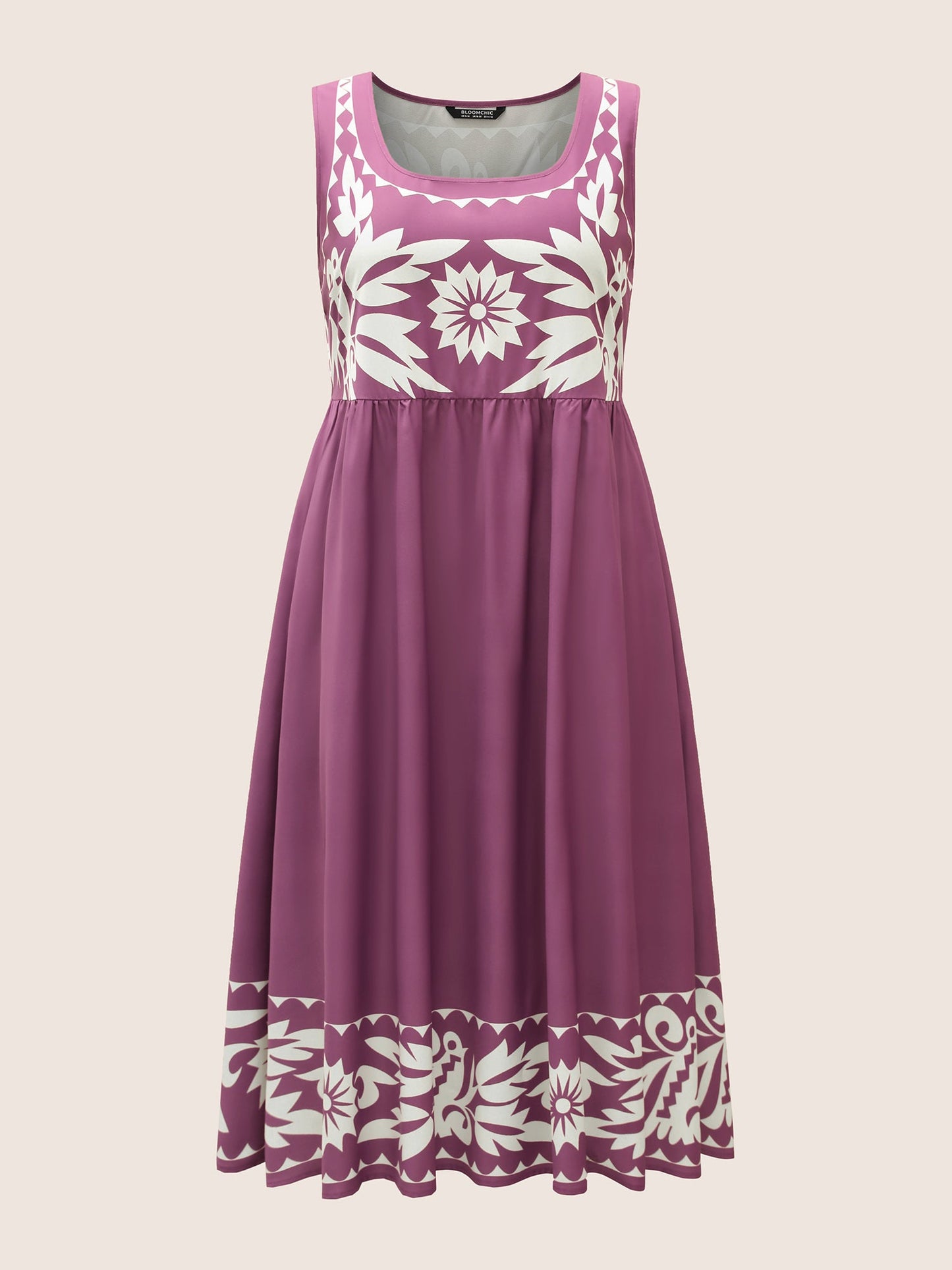 Boho Print Square Neck Elastic Waist Tank Dress
