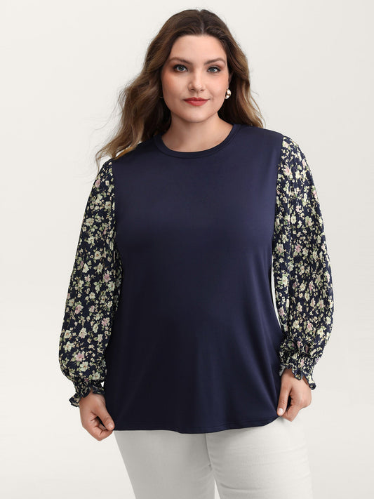 Floral Contrast Stretchy Knit Top