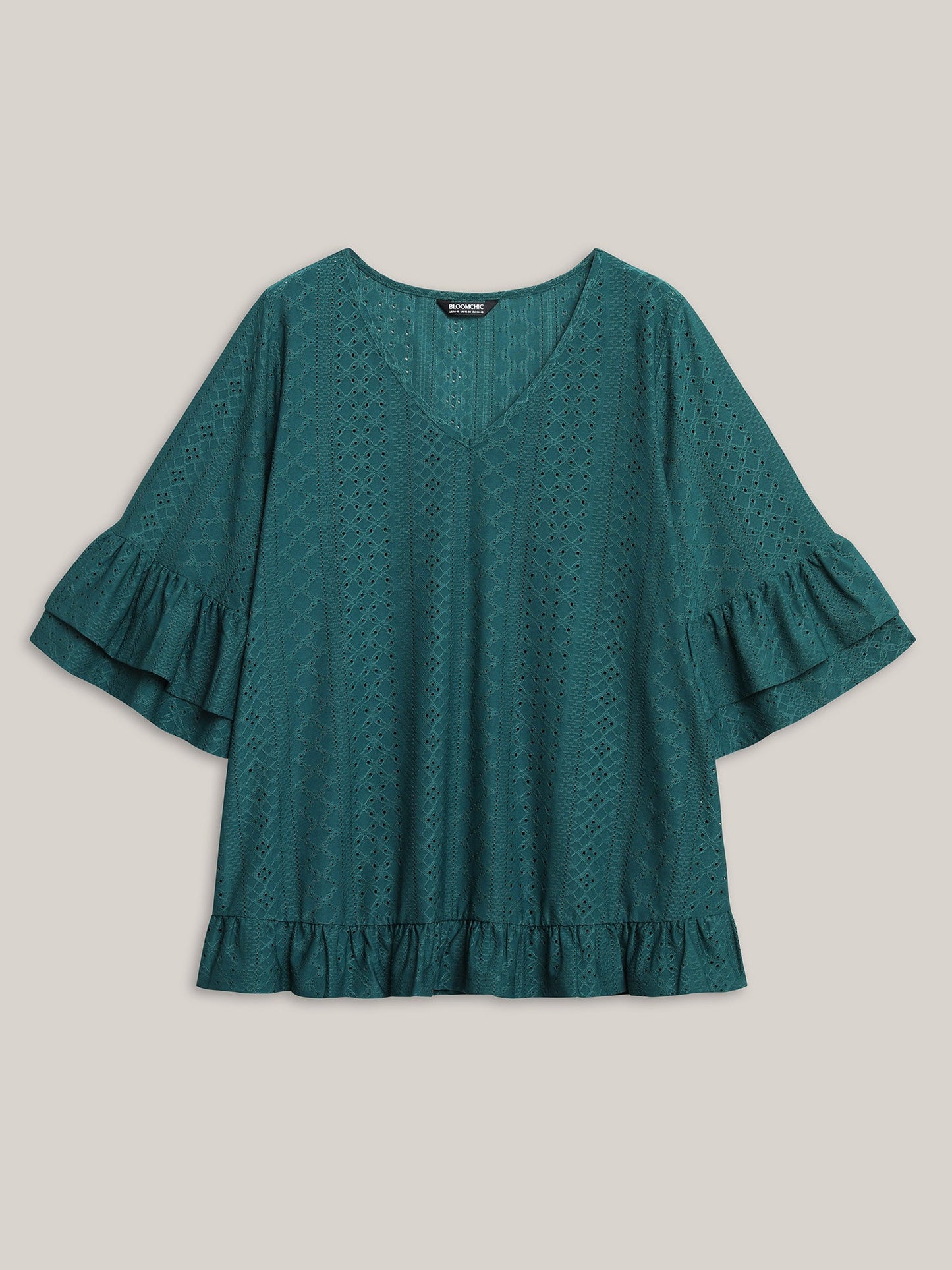 Eyelet Trim Seven-Quarter Sleeve Top