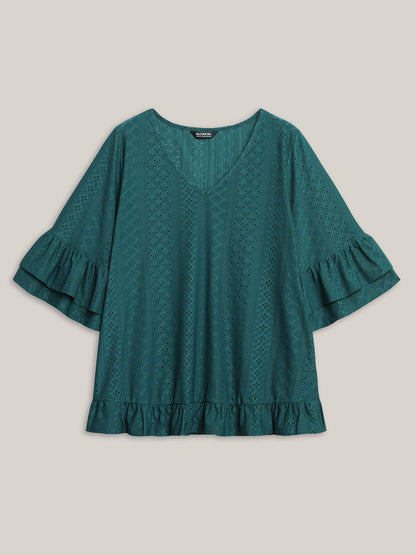 Eyelet Trim Seven-Quarter Sleeve Top