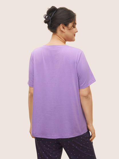 Letter Print Glitter Crew Neck Sleep Top