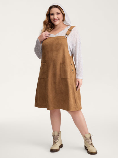 Suede Overall Adjustable Straps Midi Dress
